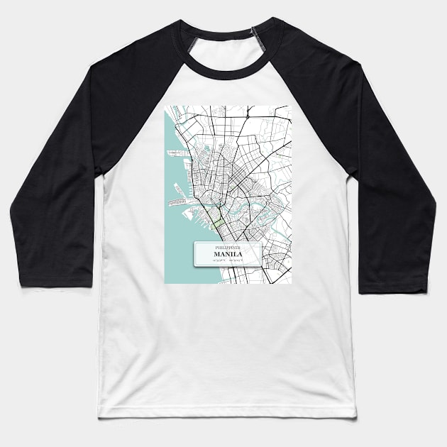 Manila Philippines City Map with GPS Coordinates Baseball T-Shirt by danydesign